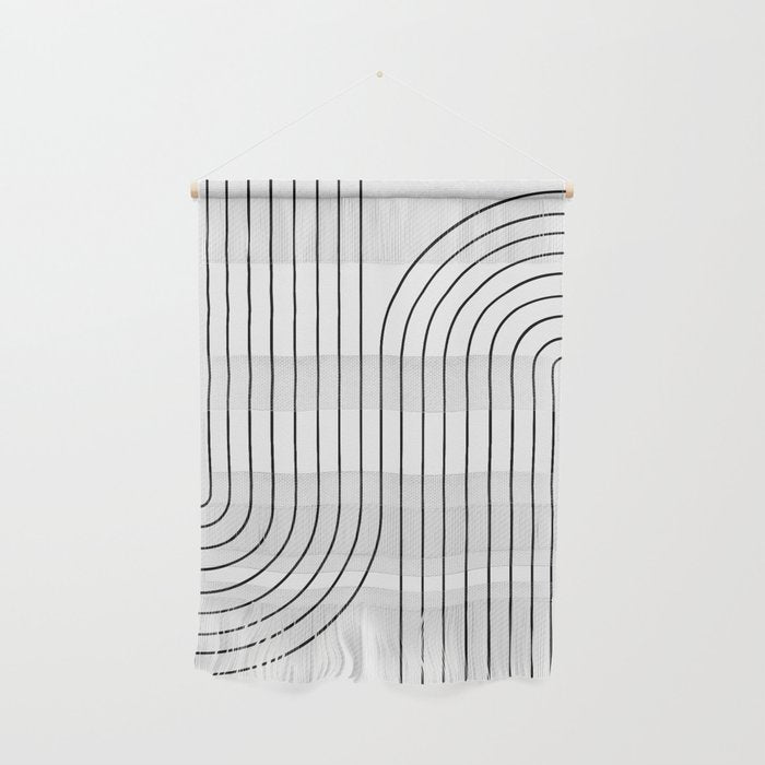 Minimal Line Curvature I Black And White Mid Century Modern Arch Abstract Wall Hanging