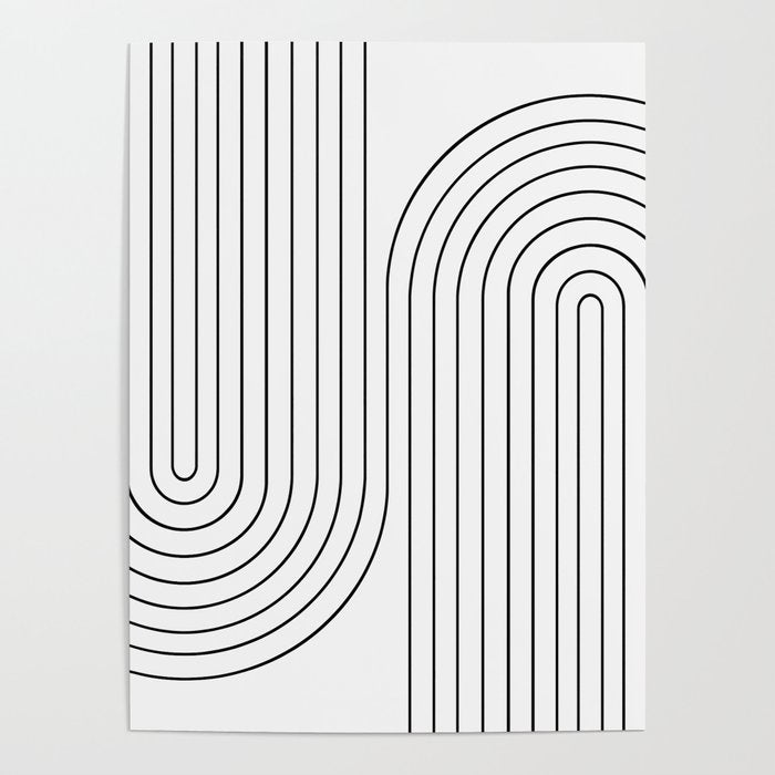 Minimal Line Curvature I Black And White Mid Century Modern Arch Abstract Poster