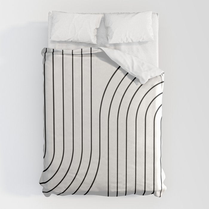 Minimal Line Curvature I Black And White Mid Century Modern Arch Abstract Duvet Cover