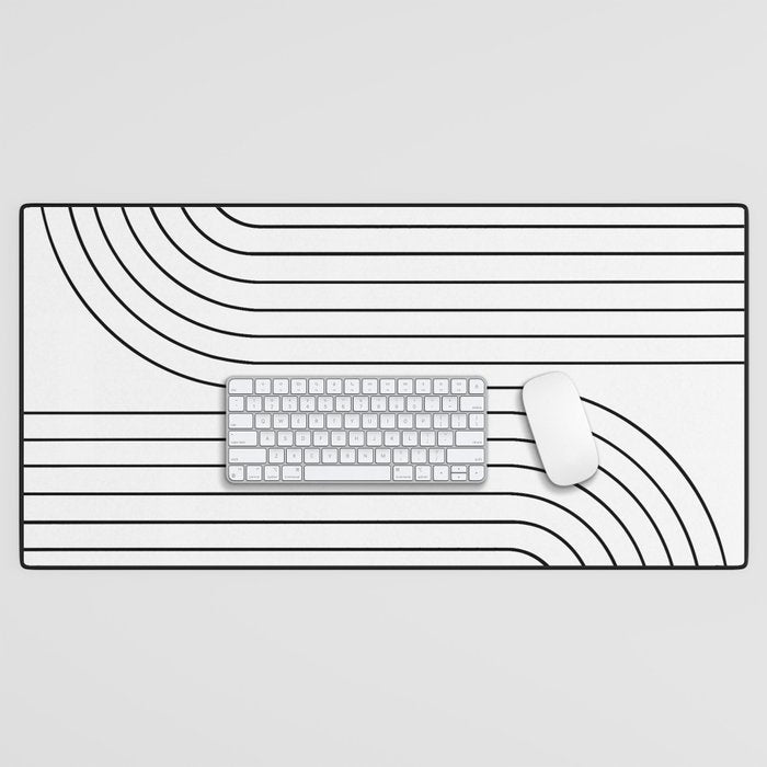 Minimal Line Curvature I Black And White Mid Century Modern Arch Abstract Desk Mat