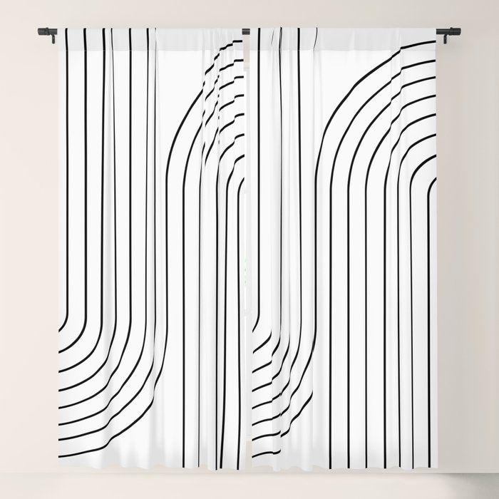 Minimal Line Curvature I Black And White Mid Century Modern Arch Abstract Window Curtain