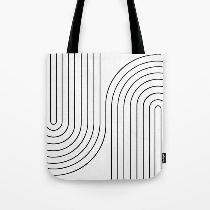 Minimal Line Curvature I Black And White Mid Century Modern Arch Abstract Tote Bag