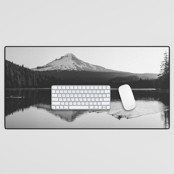 Wild Mountain Sunrise - Black And White Nature Photography Desk Mat