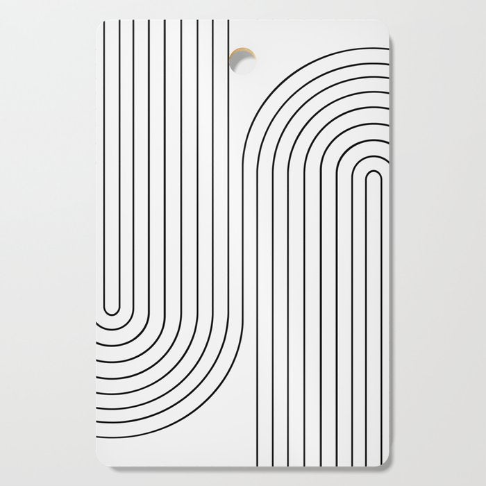 Minimal Line Curvature I Black And White Mid Century Modern Arch Abstract Cutting Board