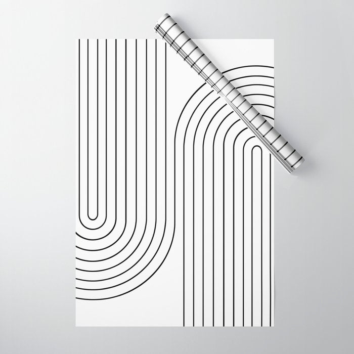 Minimal Line Curvature I Black And White Mid Century Modern Arch Abstract Wrapping Paper