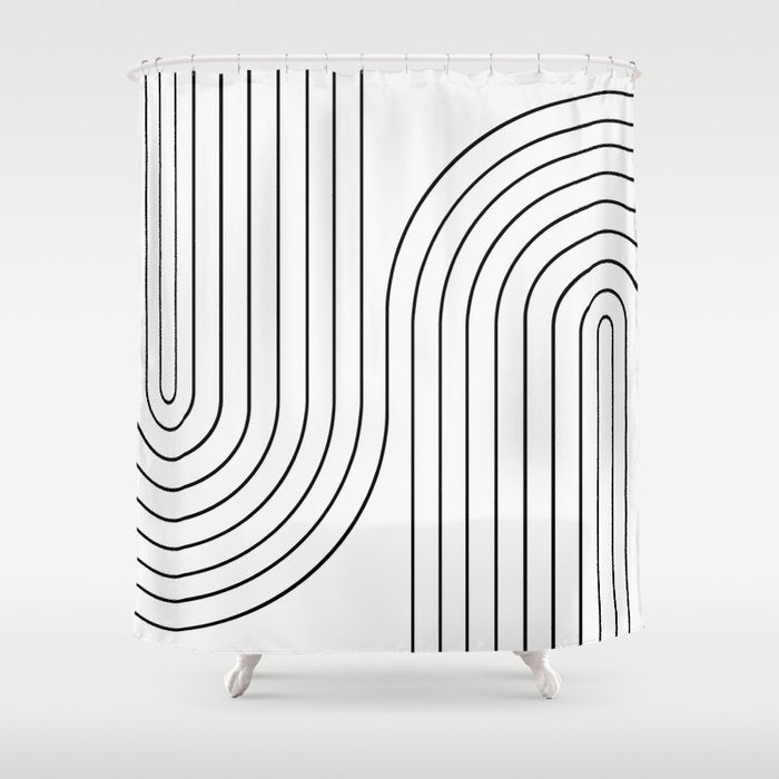 Minimal Line Curvature I Black And White Mid Century Modern Arch Abstract Shower Curtain