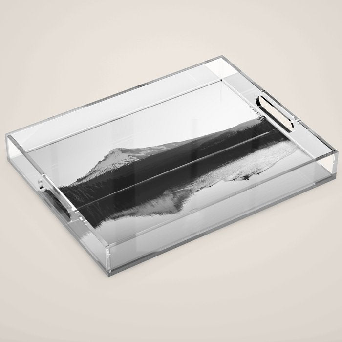 Wild Mountain Sunrise - Black And White Nature Photography Acrylic Tray