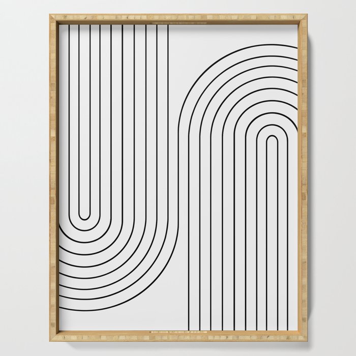 Minimal Line Curvature I Black And White Mid Century Modern Arch Abstract Serving Tray