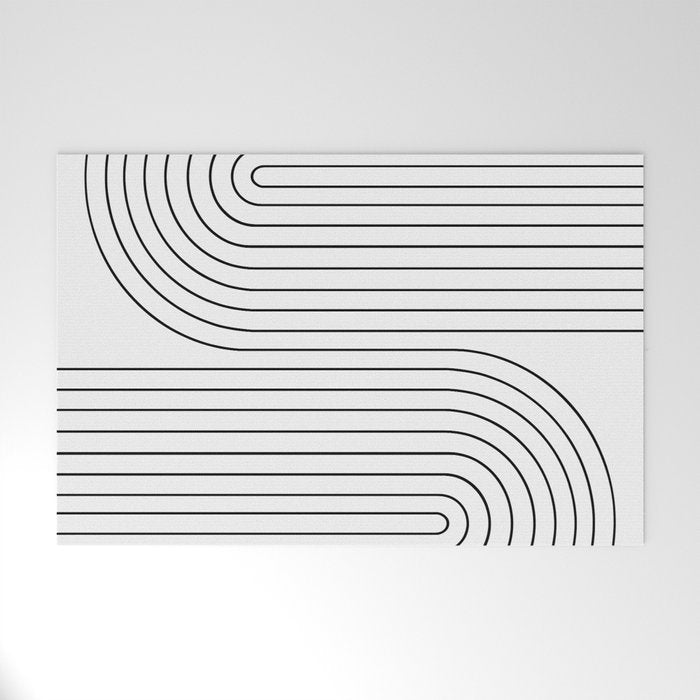 Minimal Line Curvature I Black And White Mid Century Modern Arch Abstract Welcome Mat