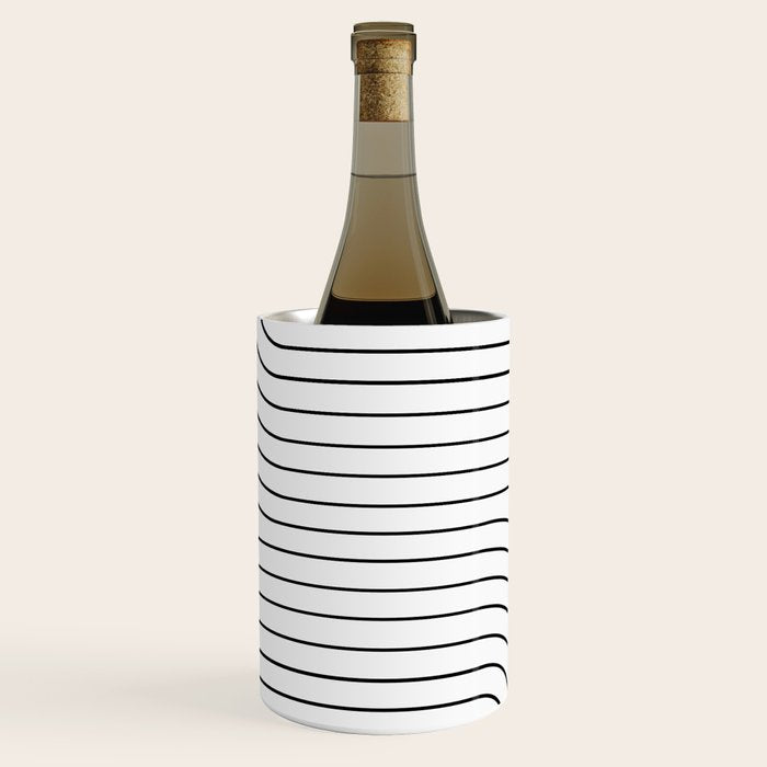 Minimal Line Curvature I Black And White Mid Century Modern Arch Abstract Wine Chiller