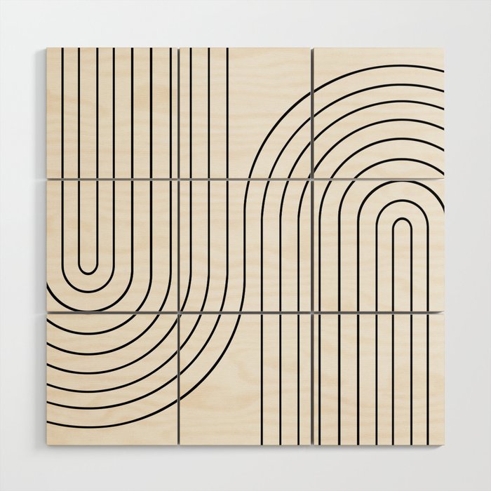 Minimal Line Curvature I Black And White Mid Century Modern Arch Abstract Wood Wall Art