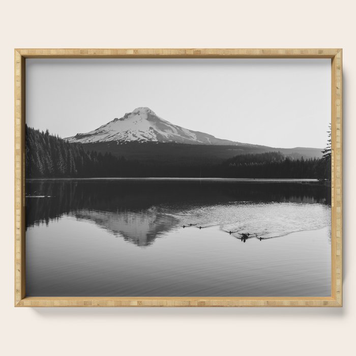 Wild Mountain Sunrise - Black And White Nature Photography Serving Tray