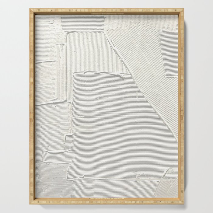 Relief [2]: An Abstract, Textured Piece In White By Alyssa Hamilton Art Serving Tray