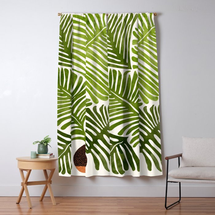 Summer Fern Simple Modern Watercolor Window Curtain