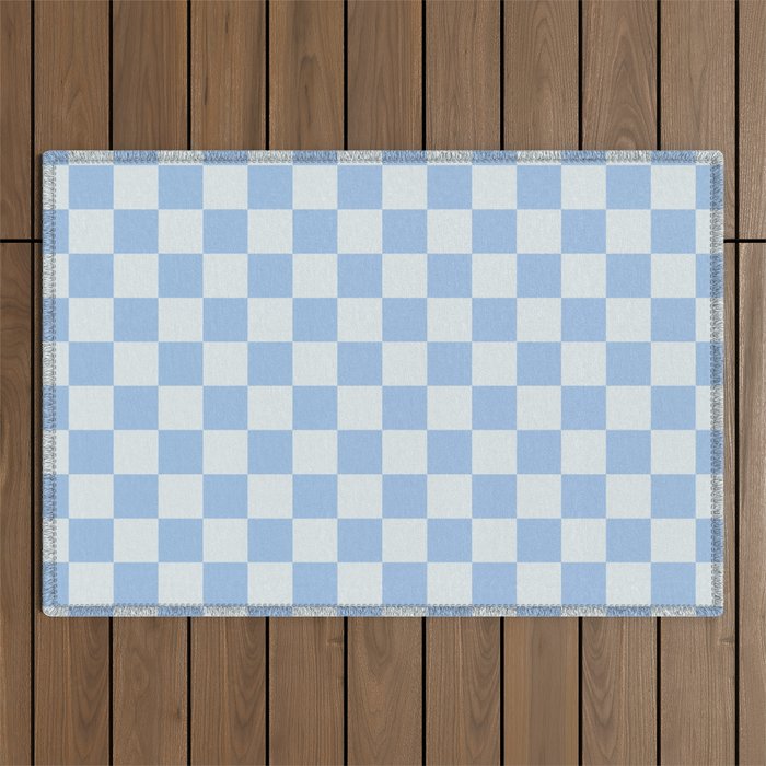 Checkerboard Mini Check Pattern In Powder Blue Outdoor Rug