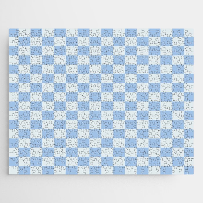 Checkerboard Mini Check Pattern In Powder Blue Jigsaw Puzzle