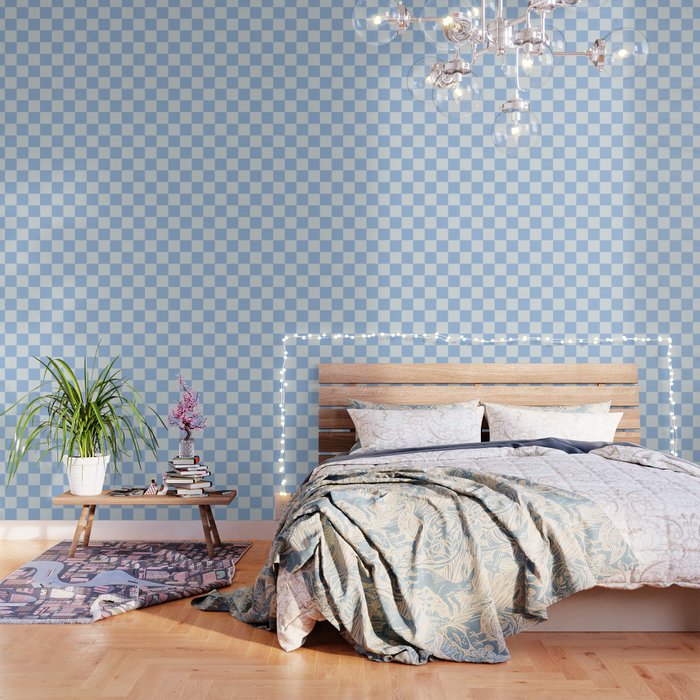 Checkerboard Mini Check Pattern In Powder Blue Wallpaper