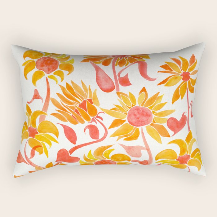 Sunflower Watercolor - Fiery Palette Rectangular Pillow