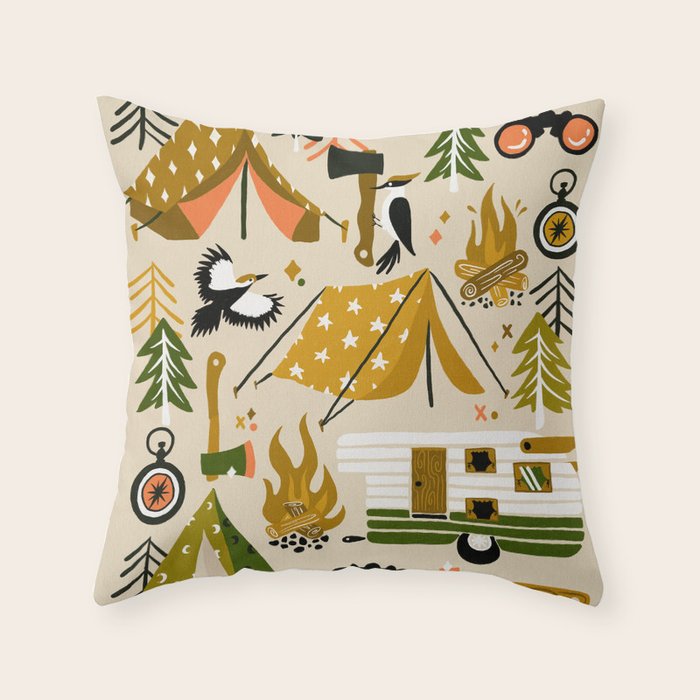 Camping Kit - Olive Palette Throw Pillow
