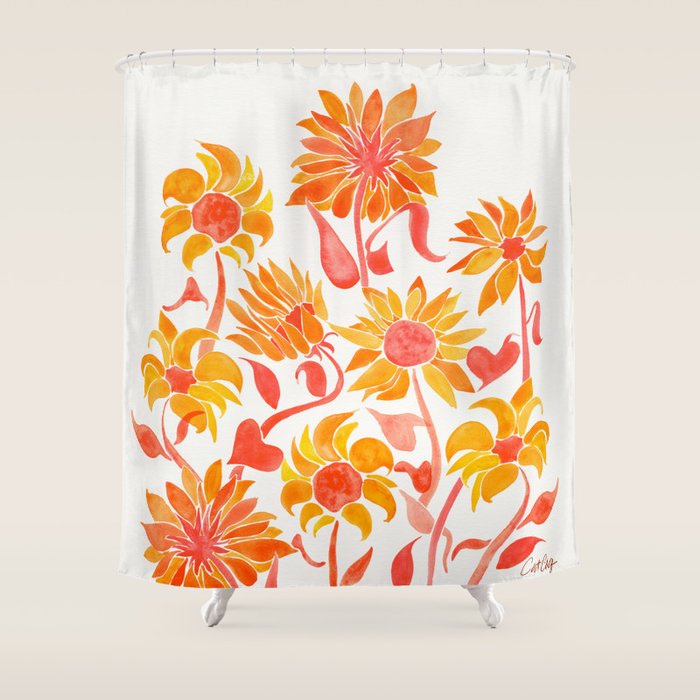 Sunflower Watercolor - Fiery Palette Shower Curtain