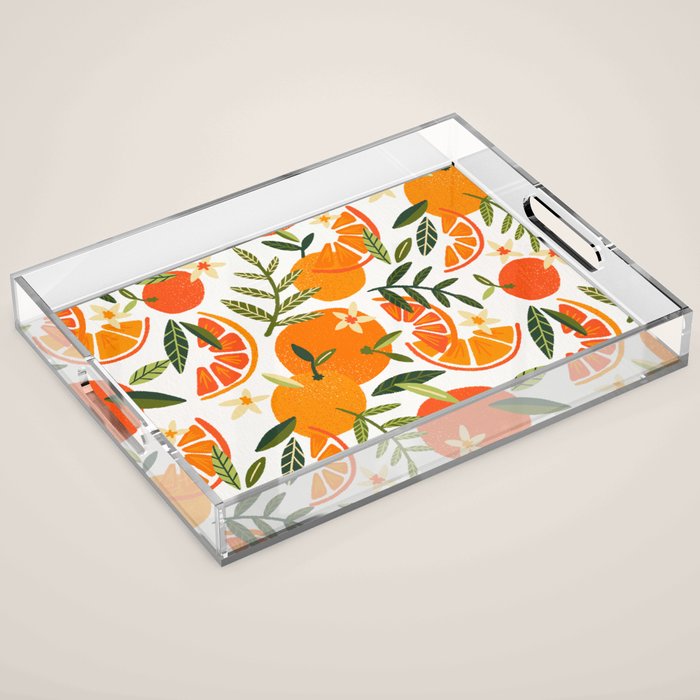 Orange Blooms - White Palette Acrylic Tray