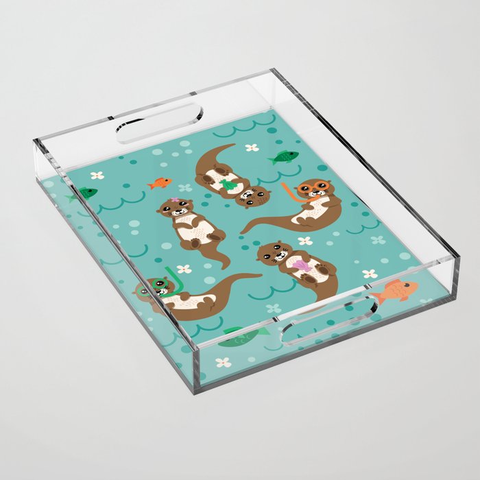 Kawaii Otters Playing Underwater Acrylic Tray