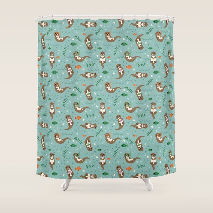 Kawaii Otters Playing Underwater Shower Curtain