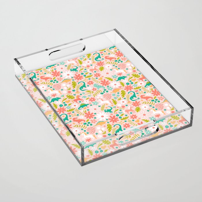 Dinosaurs + Unicorns In Pink + Teal Acrylic Tray