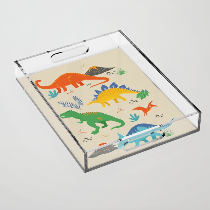Jurassic Dinosaurs In Primary Colors Acrylic Tray