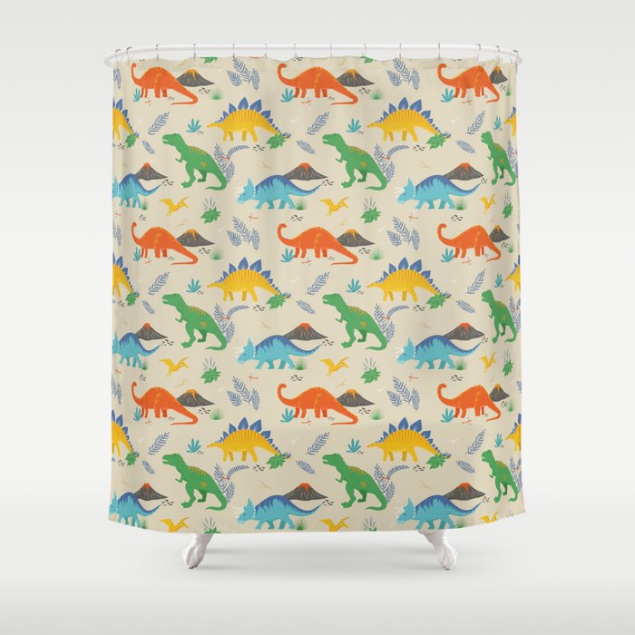 Jurassic Dinosaurs In Primary Colors Shower Curtain