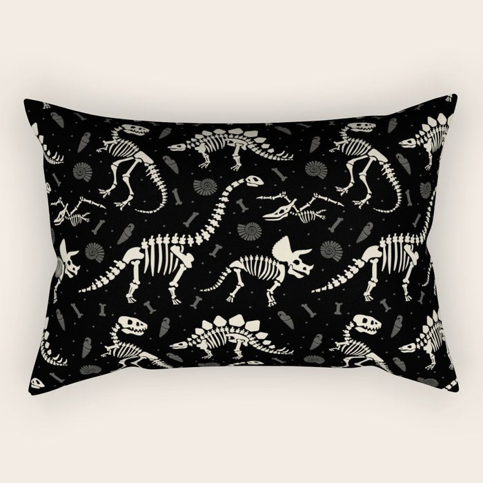 Dinosaur Fossils On Black Rectangular Pillow