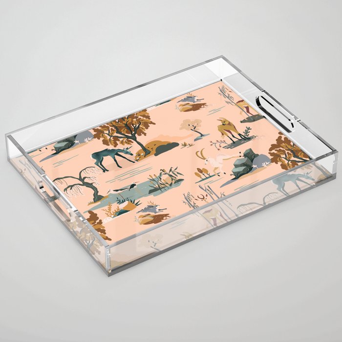 Cute Peach Wildlife Pattern Acrylic Tray