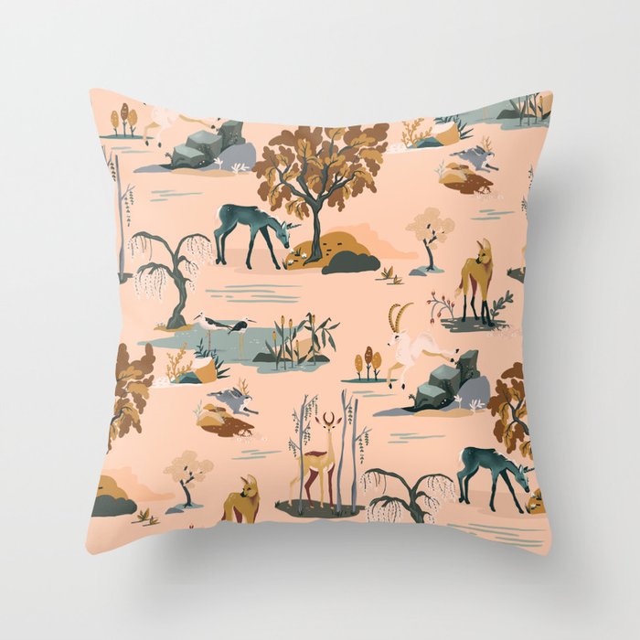 Cute Peach Wildlife Pattern Throw Pillow