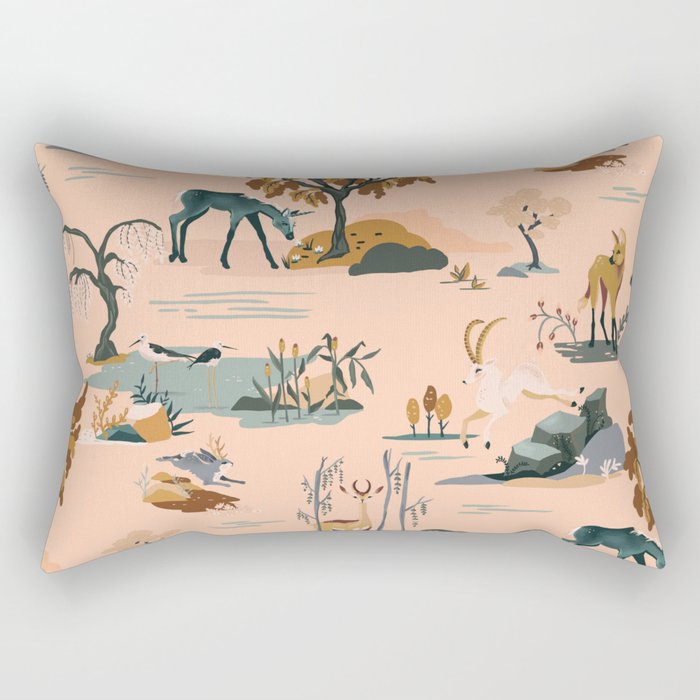 Cute Peach Wildlife Pattern Rectangular Pillow