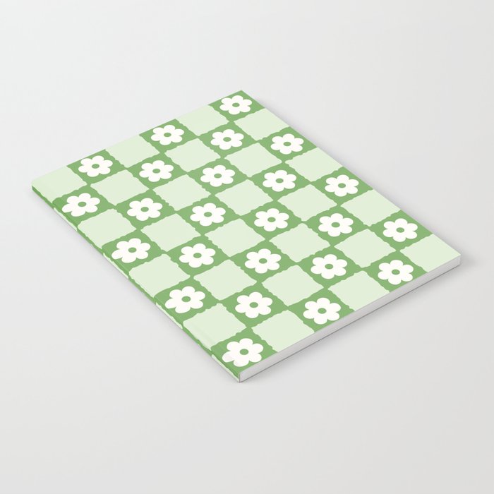 Retro Flower Checker In Forest Green Notebook
