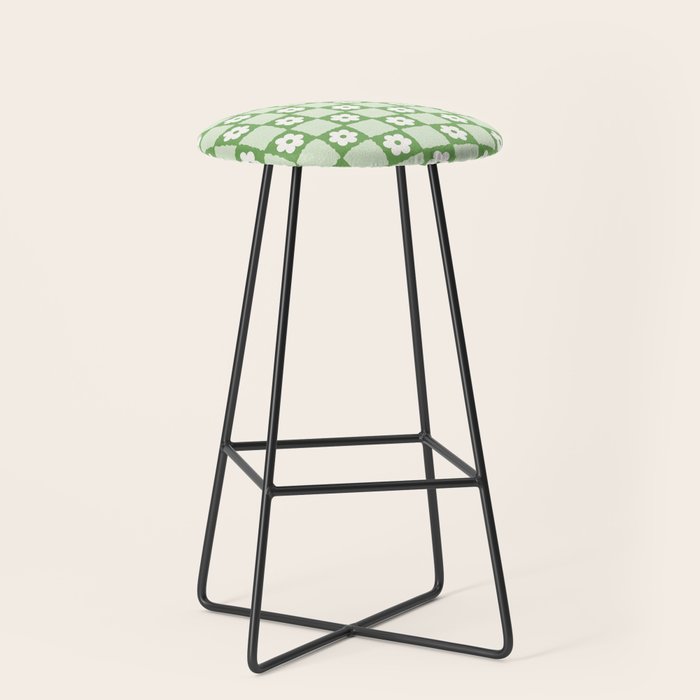 Retro Flower Checker In Forest Green Stool