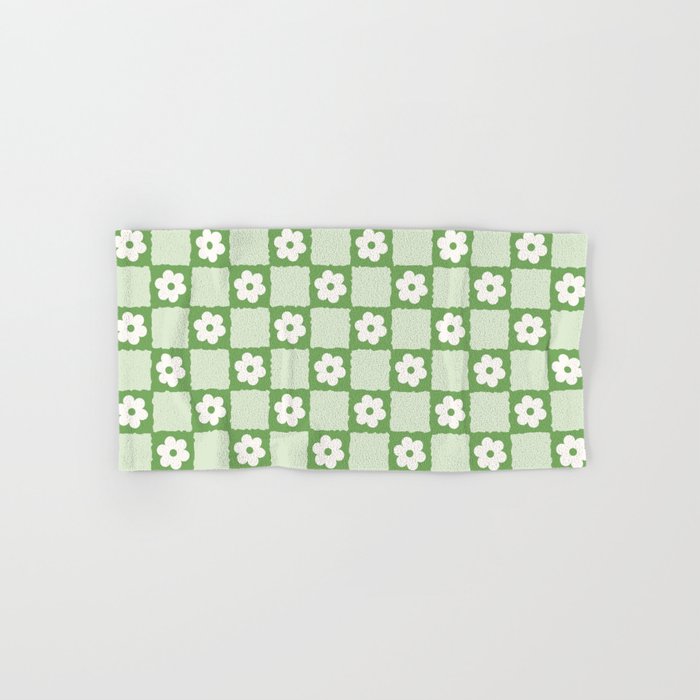 Retro Flower Checker In Forest Green Bath Towel