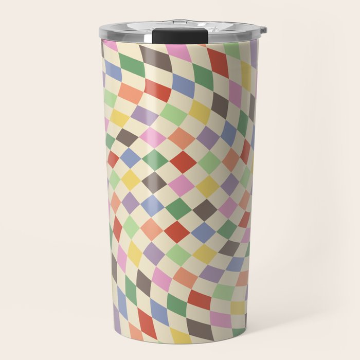 Colorful Checkered Swirl Pattern Travel Mug