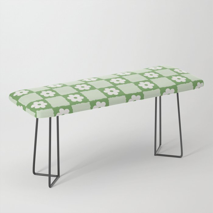 Retro Flower Checker In Forest Green Bench