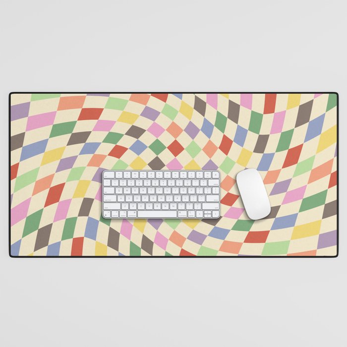Colorful Checkered Swirl Pattern Desk Mat
