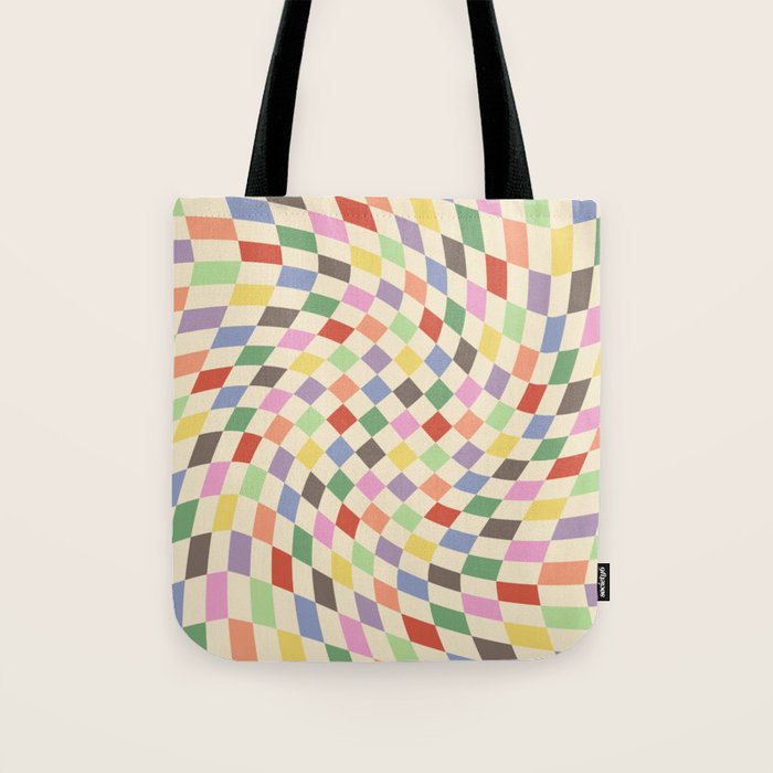 Colorful Checkered Swirl Pattern Tote Bag