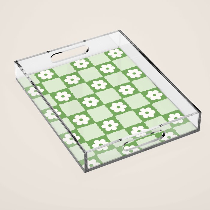 Retro Flower Checker In Forest Green Acrylic Tray
