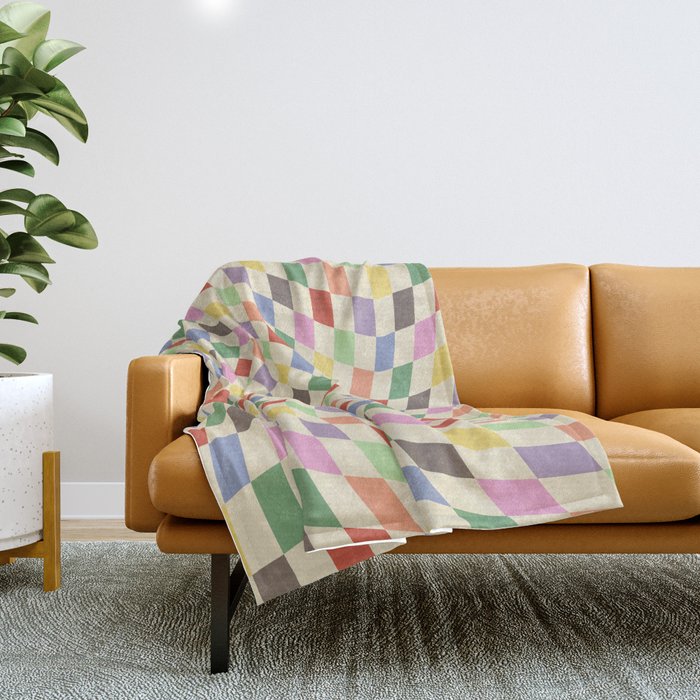 Colorful Checkered Swirl Pattern Throw Blanket