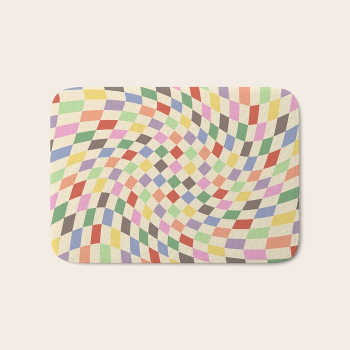 Colorful Checkered Swirl Pattern Bath Mat