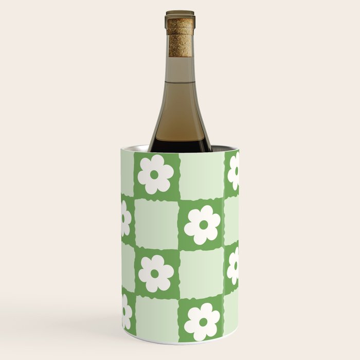 Retro Flower Checker In Forest Green Wine Chiller