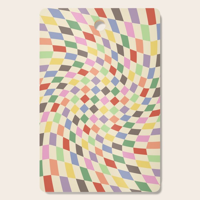 Colorful Checkered Swirl Pattern Cutting Board
