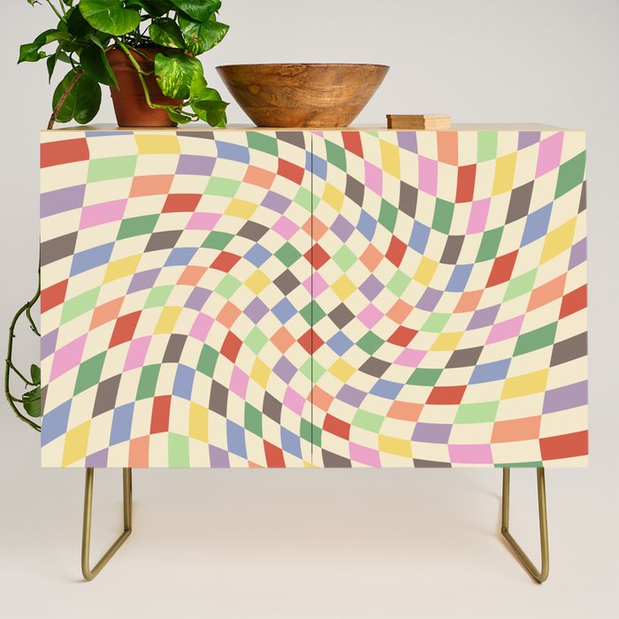 Colorful Checkered Swirl Pattern Credenza