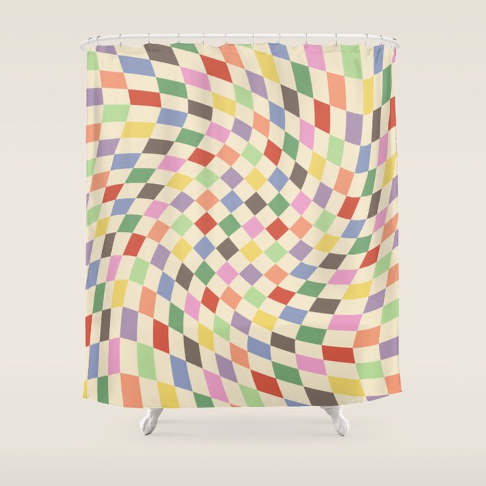 Colorful Checkered Swirl Pattern Shower Curtain