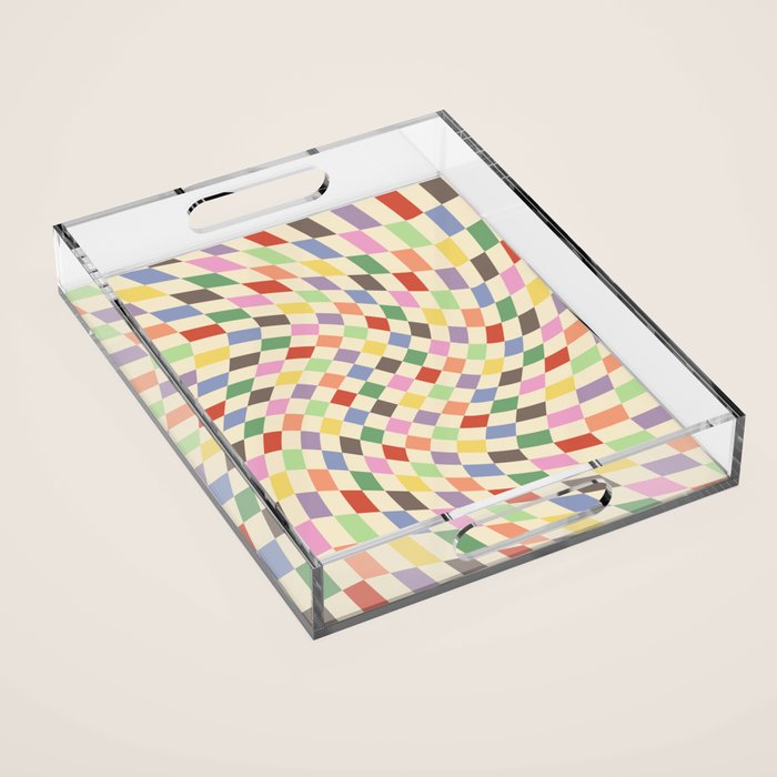 Colorful Checkered Swirl Pattern Acrylic Tray