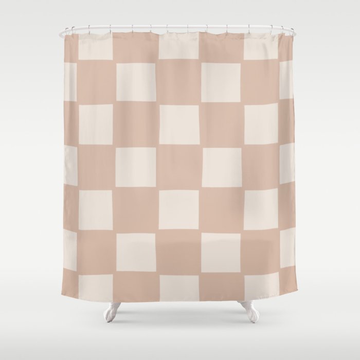 Playful Check In Sandy Beige Shower Curtain